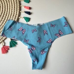 Victoria's Secret No Show Thong Panty Bikini Blue Butterflies XS NEW